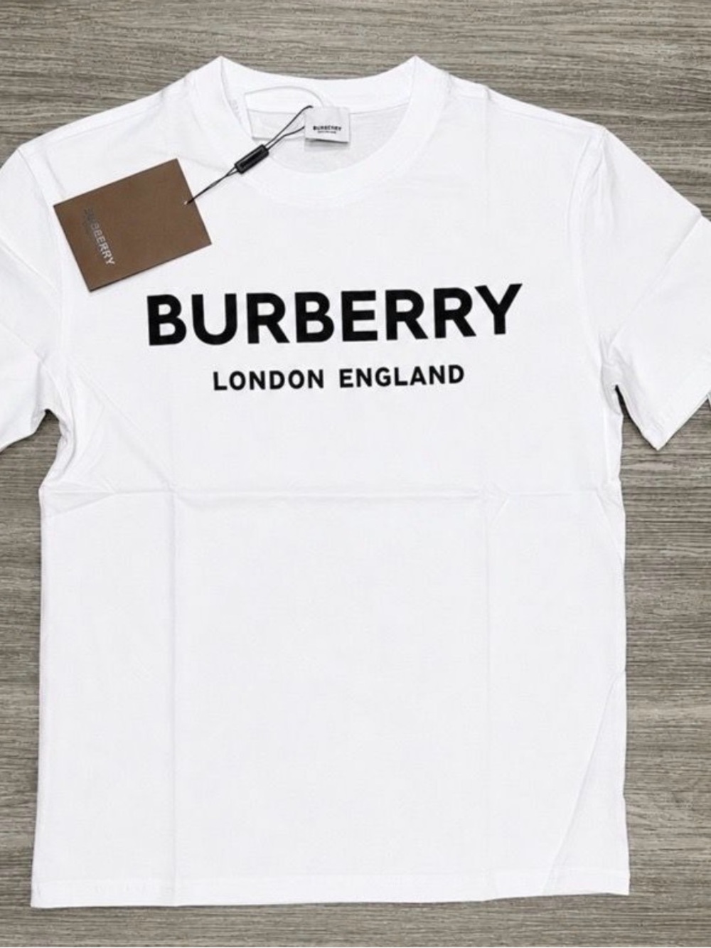 Burberry White Short Sleeve Logo T-Shirt with Black Print